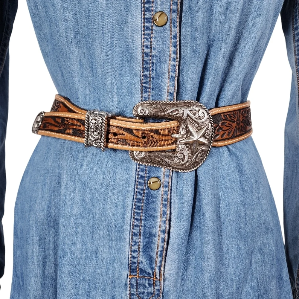 JUSTIN LEATHER TOOLED WESTERN BELT